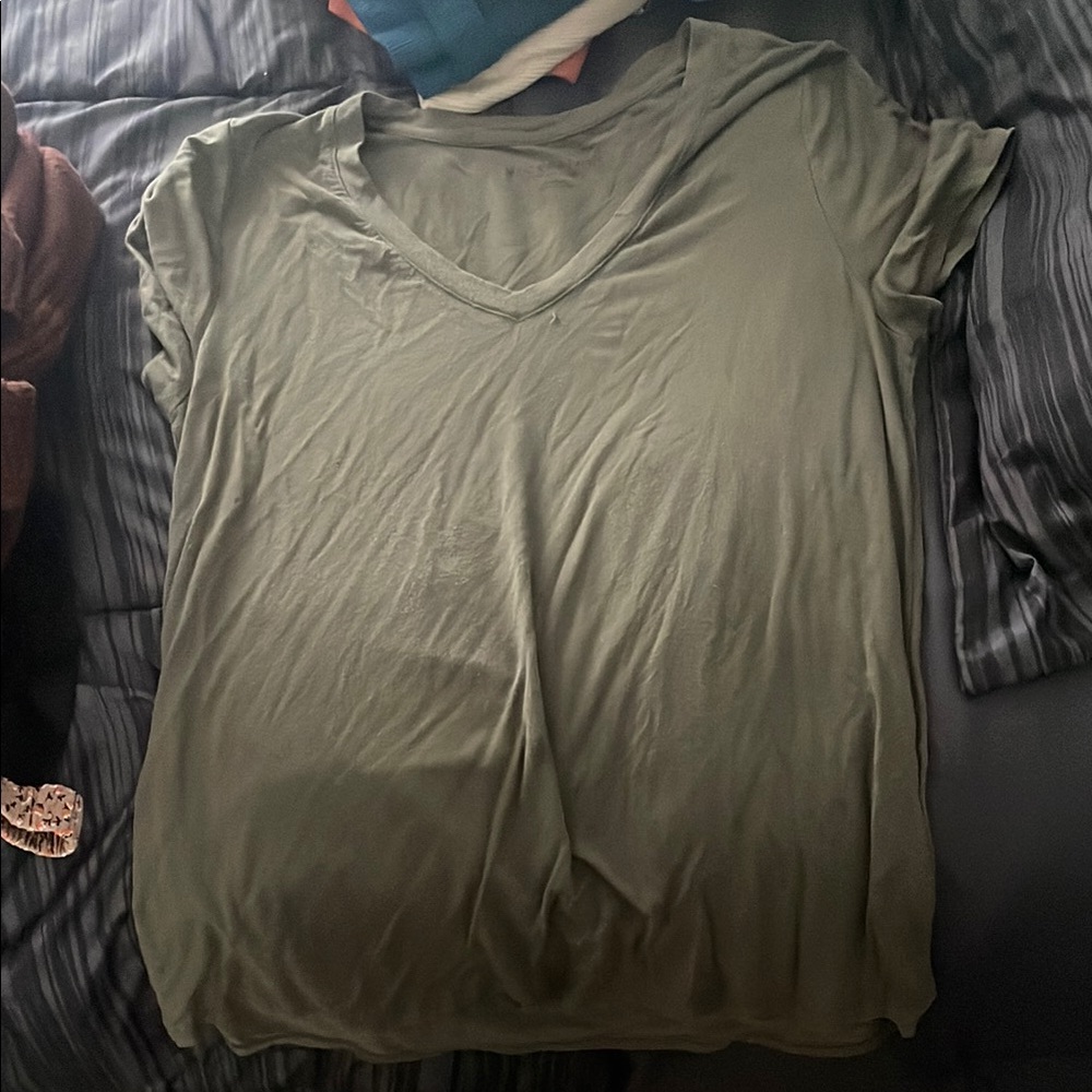 Olive Green V-Neck Women's Top